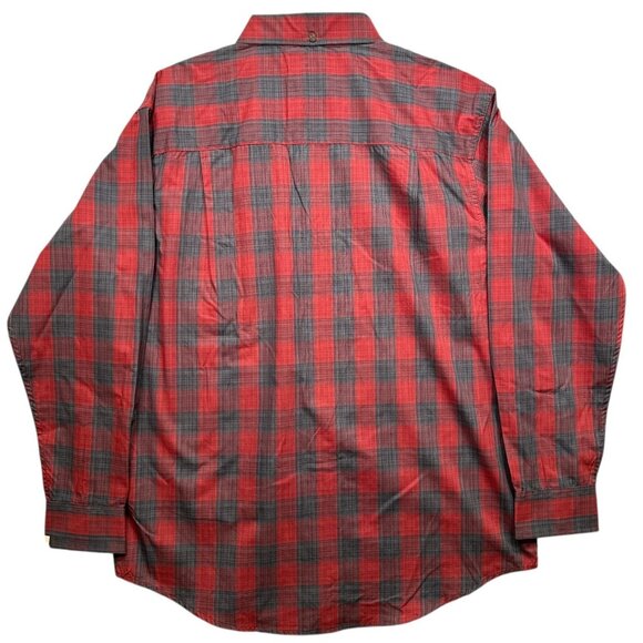 Haggar Red & Gray Plaid Button-Down Long Sleeve Shirt Mens Medium Cotton Blend - Picture 3 of 6